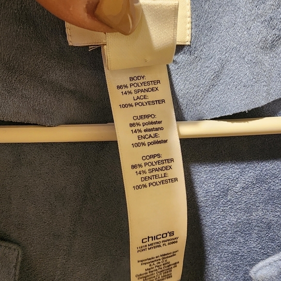 Chico's blue faux suede lace fringe open front cardigan Chico's size 1 - Picture 11 of 14